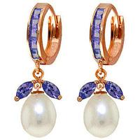 Tanzanite and Pearl Dewdrop Huggie Earrings 10.3ctw in 9ct Rose Gold