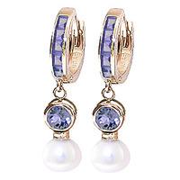 Tanzanite and Pearl Huggie Earrings 1.3ctw in 9ct Rose Gold