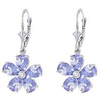 Tanzanite and Diamond Flower Petal Drop Earrings 4.4ctw in 9ct White Gold