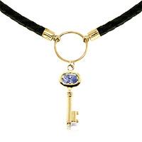 Tanzanite Key Charm Leather Pendant Necklace 0.5ct in 9ct Gold