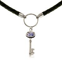 Tanzanite Key Charm Leather Pendant Necklace 0.5ct in 9ct White Gold