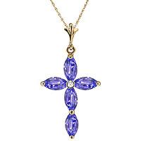 Tanzanite and Diamond Vatican Cross Pendant Necklace 1.08ctw in 9ct Gold