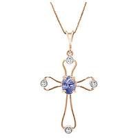 tanzanite and diamond cross pendant necklace 045ct in 9ct rose gold