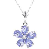 Tanzanite and Diamond Flower Petal Pendant Necklace 2.2ctw in 9ct White Gold