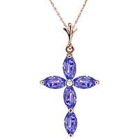 Tanzanite and Diamond Vatican Cross Pendant Necklace 1.08ctw in 9ct Rose Gold