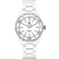 tag heuer ladies white ceramic diamond set aquaracer bracelet watch wa ...