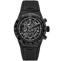 TAG Heuer Mens Carrera Chronograph Black Skeleton Rubber Strap Watch CAR2A90.FT6071