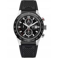 TAG Heuer Mens Black Chronograph Carrera Ceramic Black Dial Rubber Strap Watch CAR201Z.FT6046