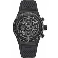 TAG Heuer Mens Carrera Black Chronograph Skeleton Rubber Strap Watch CAR2A91.FT6071