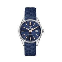 Tag Heuer Ladies Carrera 39mm Blue Dial Diamond Bezel Quilt Stitch Watch