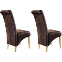 TCS Downham Oak Dining Chair - Microfiber Brown (Pair)