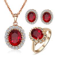 TC Women\'s Ruby Jewelry 18K Rose Gold Plated with Rhinestones Red Crystal Pendant Necklaces Earrings Ring Sets