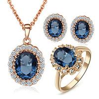 TC Women\'s Elegant Cz Diamond Jewelry 18K Rose Gold Pated Blue Sapphire Crystal Pendants Necklaces Earrings Ring Sets