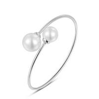 TC Women\'s Unique Elegant Twins Simulated Pearl Bangles 18K White Gold Plated Crystal Stellux Jewelry