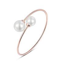 TC Women\'s Unique Elegant Twins Simulated Pearl Bangles 18K Rose Gold Plated Crystal Stellux Jewelry