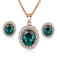 TC Women\'s Elegant Cz Diamond Jewelry 18K Rose Gold Pated Emerald Green Crystal Pendants Necklaces Earrings Sets