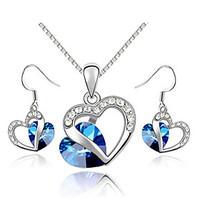 TC Women\'s 18K White Gold Plated The Heart of Ocean Austrian Blue Crystal Pendant Necklace Earrings Jewelry Sets