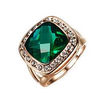 TC Women\'s Classic 18k Rose Gold Plated Big Shape Emerald Green Crystal Cubic Zirconia Romantic Party Rings