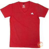 tee v neck red white small