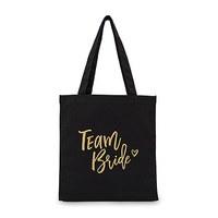 Team Bride Black Canvas Tote Bag - Mini Tote with Gussets