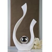 Tealight Candle Holder Sculpture In White With Silver Ball