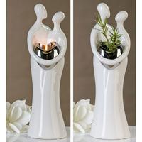 Tealight Candle Holder Couple Figurine Ceramic in White