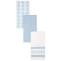 Terry Blue Check And Stripe Pattern 100% Cotton Mixed Tea Towels - 3 Pack Sage One Size - Blue