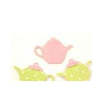 tea cup shape padded felt motifs 65mm pinkgreen