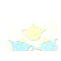 Tea Cup Shape Padded Felt Motifs 65mm Cream/Blue