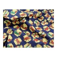 Teddy Bear with Gifts Print Polycotton Dress Fabric Navy Blue