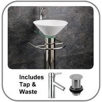 Terni Chromed 100cm Tall Pedestal Stand With Ceramic Round Sink and Tap