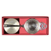 tea strainer with silver plated fine mesh and stand