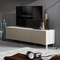 terence modern tv stand in white with sand fronts