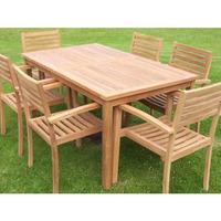 teak 6 seater rectangular stacking set