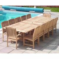 Teak 12 Seater Rectangular Extendable Table Set with Marlow Armchairs