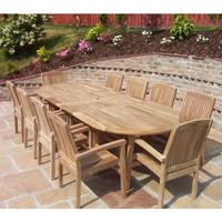 Teak 10 Seater Oval Extendable Table Set with Marlow Armchairs