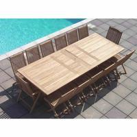 Teak 14 Seater Extendable Table with Folding Chairs and Recliners Teak 14 Seater Rectangular Extendable Table with Folding Chairs and Recliners