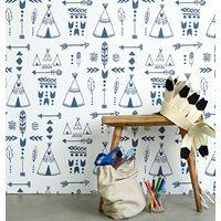 TEEPEES DESIGN WALLPAPER in Indigo and White