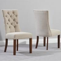 Tetras Fabric Dining Chair In Beige And Dark Oak In A Pair
