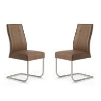 Telsa Dining Chair In Brown Faux Leather In A Pair