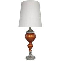 Terracotta Pearl Glass Chrome Curve Table Lamp with Natural Linen Shade