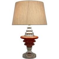 Terracotta Pearl Glass Chrome Orbit Table Lamp with Natural Linen Shade