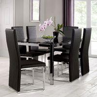 Tempo 160cm Glass Top Dining Table with 6 Chairs