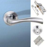 Texas Status Bathroom Lever on Round Rose - Satin Chrome Handle Pack