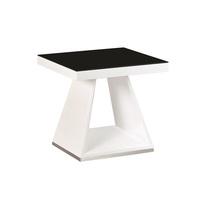 Teslin Glass Lamp Table In Black And White Gloss With Steel Rim