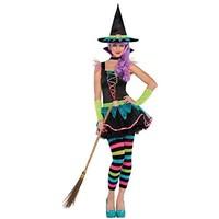 Teens Neon Witch Girls Halloween Fancy Dress Costume Size 12 Yrs