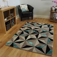 Teal & Grey Geometric Rug Botanical Large