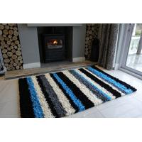 Teal Blue Stripe Shaggy Fireplace Rug