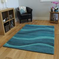 Teal Waved Design Soft Non Shed Acrylic Rug Bilbao 120x170cm