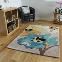 Teal & Yellow Floral Contemporary Rug Burano Large